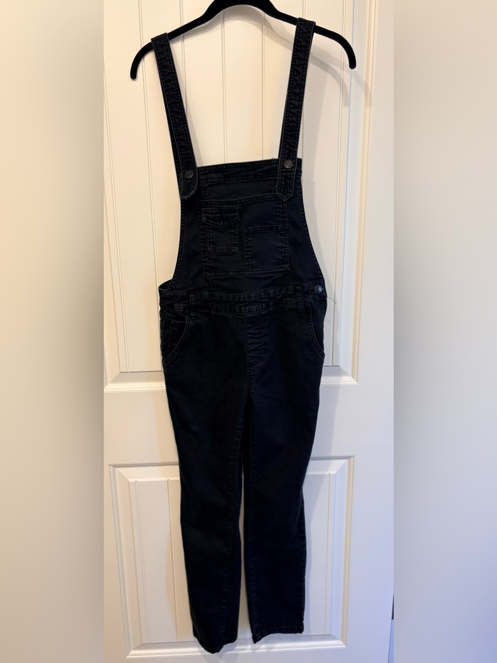 Free People Black Denim Skinny Overalls Boho Casual Bib Pants Size 26